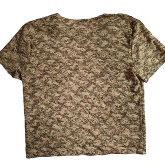 Women's Vintage Neutral Brown Floral Short Sleeve Top, Large - Picture 2 of 4